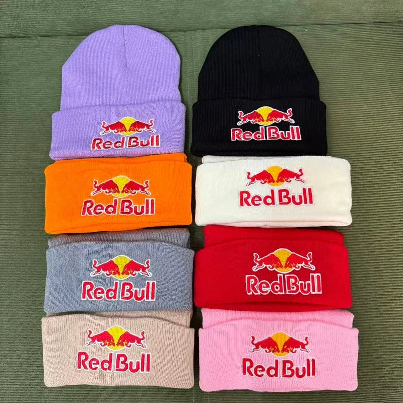 Nuevo Gorro de punto Red Bull para esquí al aire libre, gorro cálido con protección contra el frío y gorro Red Bull grueso para hombres y mujeres