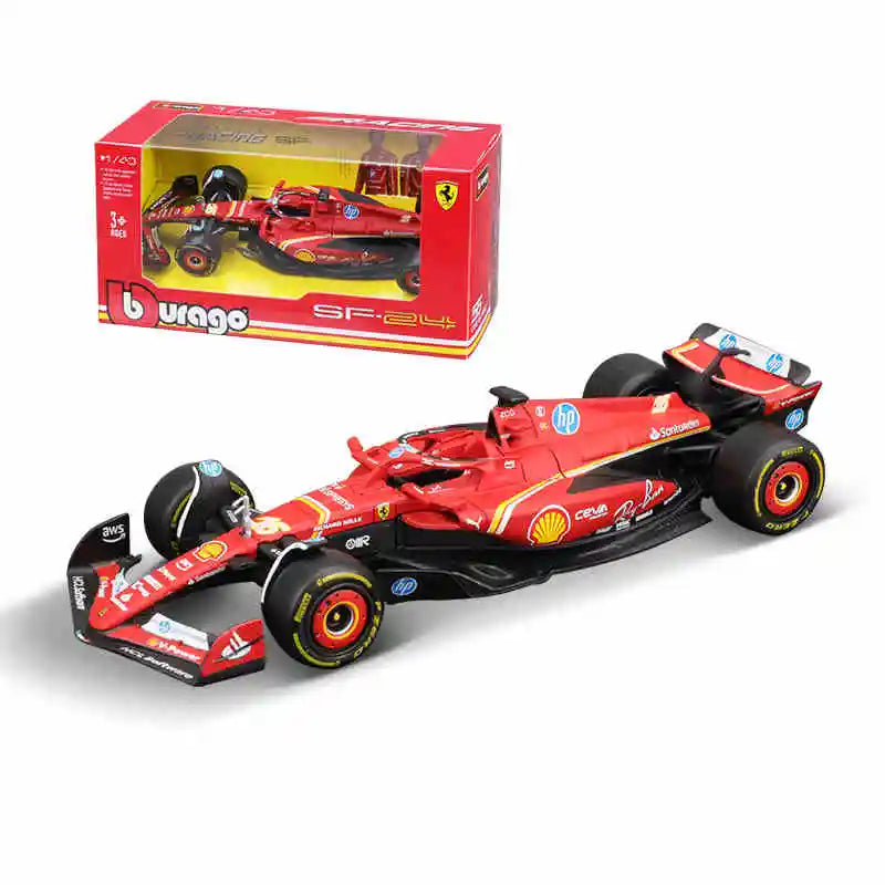 Bburago 1:43 Ferrari SF24 F1 Modelo de coche 2024 Temporada 16 #   Leclerc 55 #   Regalo de juguete de carreras de fórmula fundido a presión de vehículo de lujo de aleación Sainz