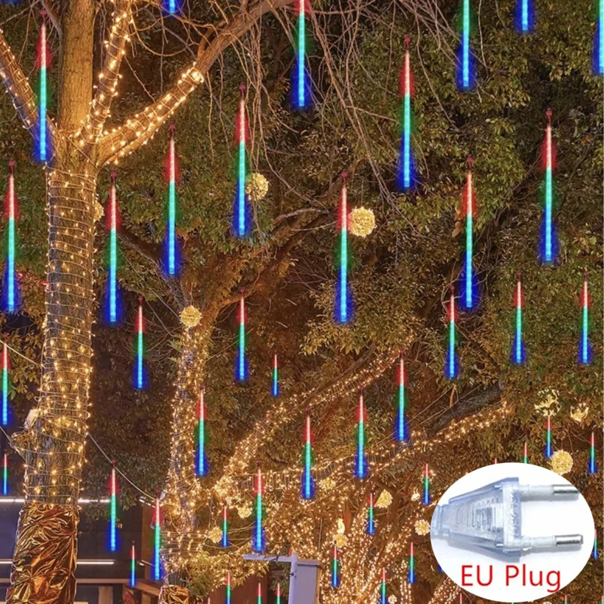 Navidad 2025 enchufe de la UE luces LED de lluvia de meteoritos caída de lluvia guirnalda de luces de hadas para decoración de Patio de fiesta de vacaciones