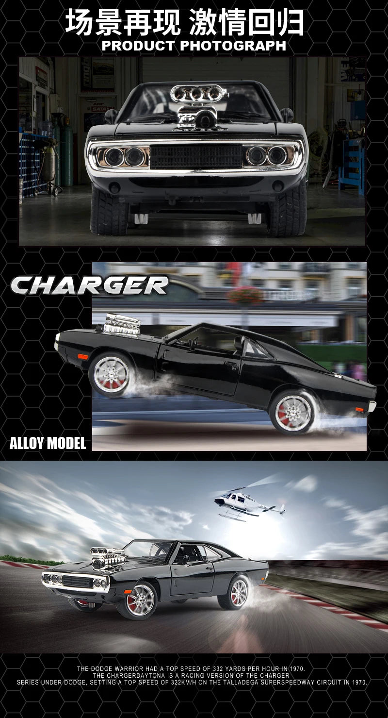 1:24 Dodge Charger 1970 Fast & Furious Alloy Car Diecasts & Toy Vehicles Car Model Sound and light Car Toys For Kids Gifts