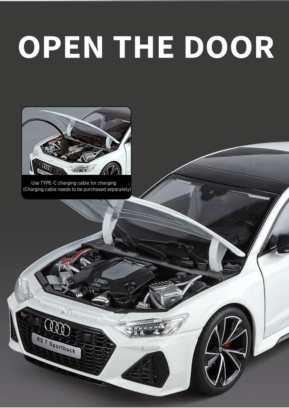 1:18 Key Remote Control Version AUDI RS7 Alloy Sports Car Model Diecast Metal Racing Car Vehicle Model Sound Light Kids Toy Gift