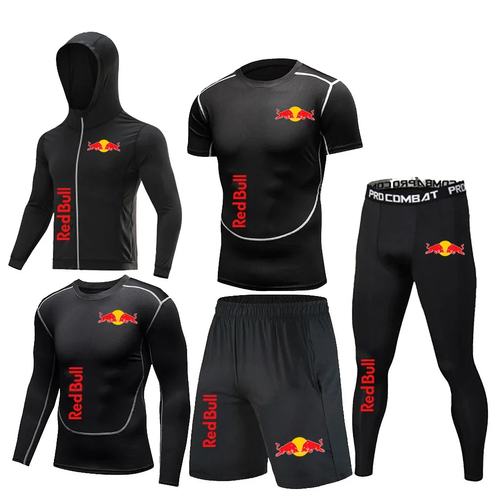 Ropa deportiva Red Bull, trajes de Fitness, conjunto de 5 piezas, ropa deportiva de compresión informal, ropa deportiva para correr, conjuntos deportivos