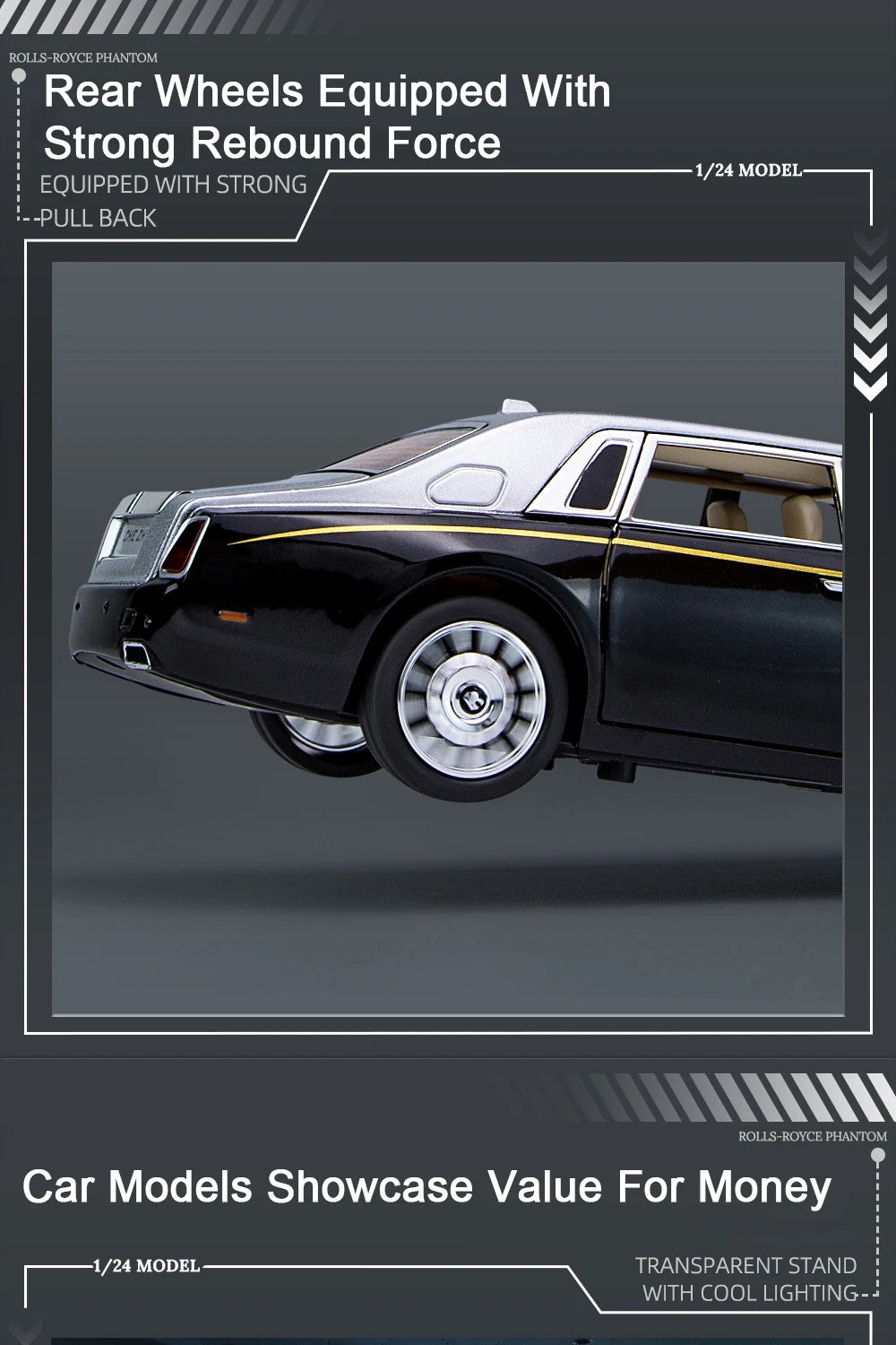 1/24 Rolls Royce Phantom Diecast Toy Cars Model Simulated Pull Back Limousine Zinc Alloy Metal Toy Car for Kids Gifts Collection