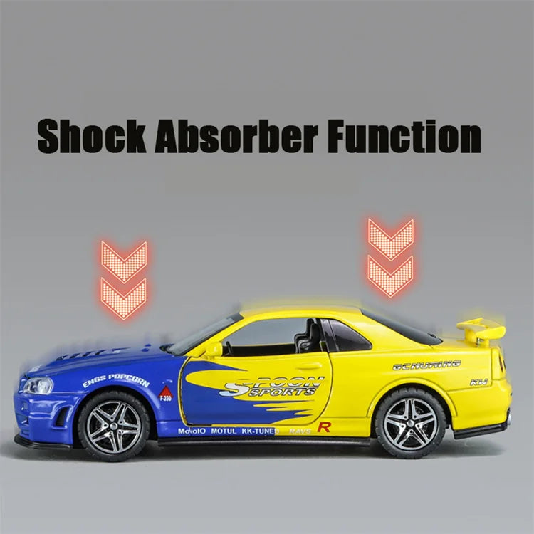 1:32 GTR R34 SKYLINE Fast Alloy Simulation Car Model Diecasts & Toy Vehicles And Furious Cars Decoration Toys For Children Boy