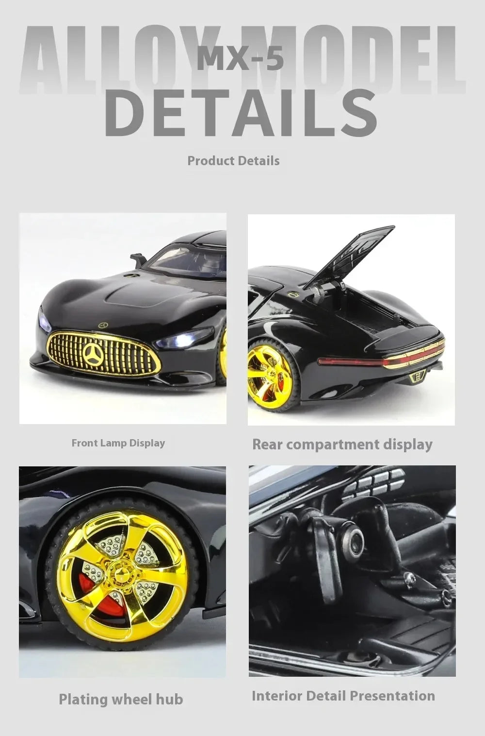 1:32 Mercedes-Benzs Vision GT Alloy Car Model Diecast Metal Racing Car Vehicles Model Simulation Sound Light Kids Toy Gift