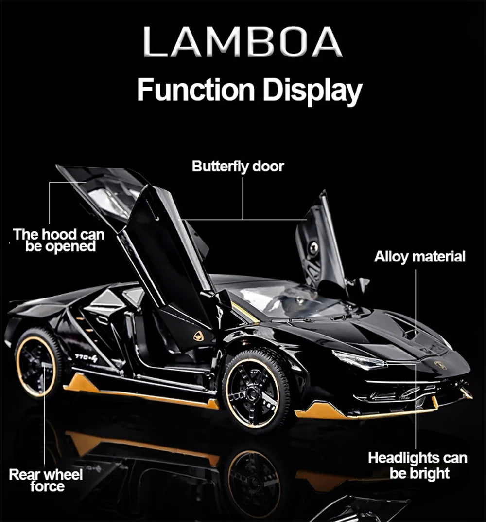 Coches de juguete para niños, modelo de coches fundidos a escala Lambor LP770, coches de aleación, regalo para niños, luz trasera, música, coche para niños, 1/32
