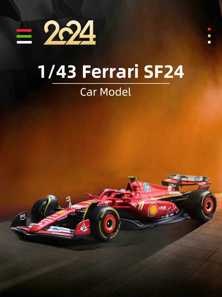 Bburago 1:43 Ferrari SF24 F1 Modelo de coche 2024 Temporada 16 #   Leclerc 55 #   Regalo de juguete de carreras de fórmula fundido a presión de vehículo de lujo de aleación Sainz