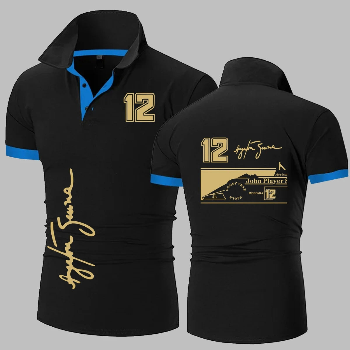 Ayrton Senna Jps Tribute Polo camisa 12 firma F1 coche hombres Polos camisa hombres manga corta Polos moda hombres Polo camiseta