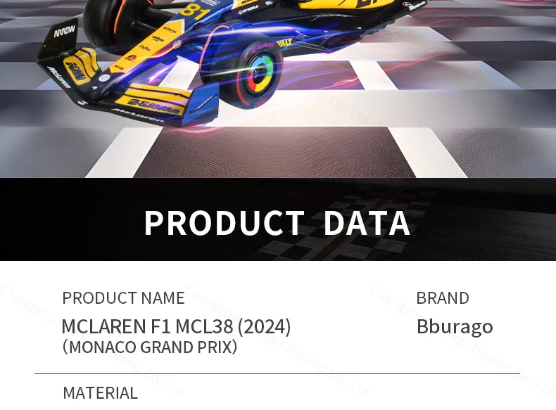 Bburago 1:43 2024 Mclaren MCL38 Miami Monaco F1 Formula Car Die Cast Vehicles Collectible Model Racing Toys