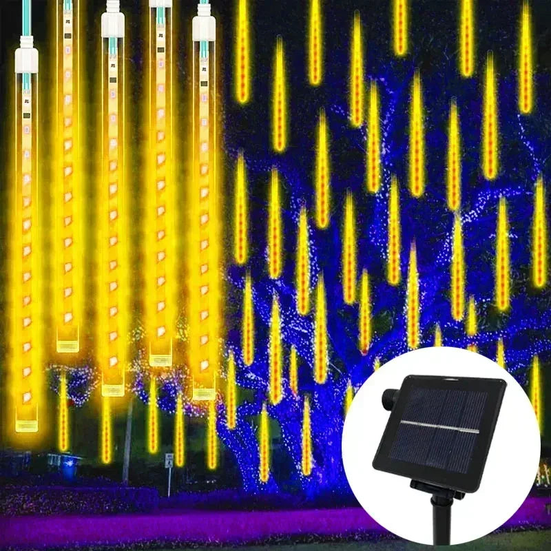 Navidad 2025 LED Solar lluvia de meteoros luz de lluvia caída gota de lluvia guirnalda de luces para fiesta Patio decoración navideña