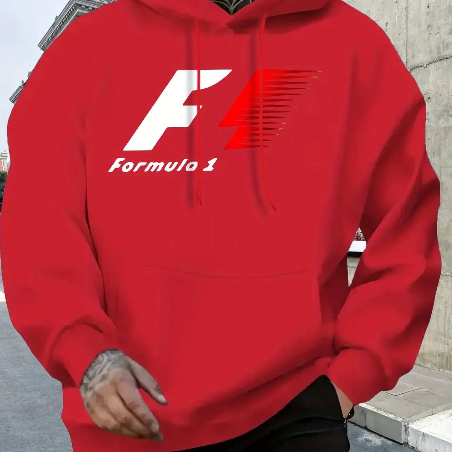 Men's Casual Hooded Sweatshirt with Formula 1 Graphic Print, Relaxed Fit Pullover, All-Season Sportswear, Fashion Sportswear