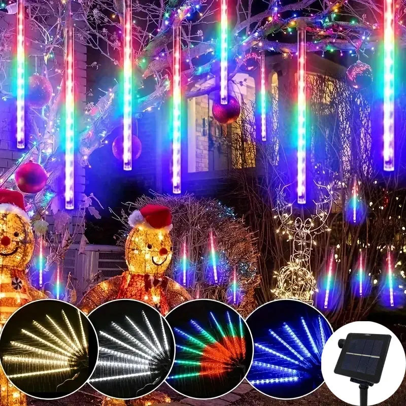 Navidad 2025 LED Solar lluvia de meteoros luz de lluvia caída gota de lluvia guirnalda de luces para fiesta Patio decoración navideña