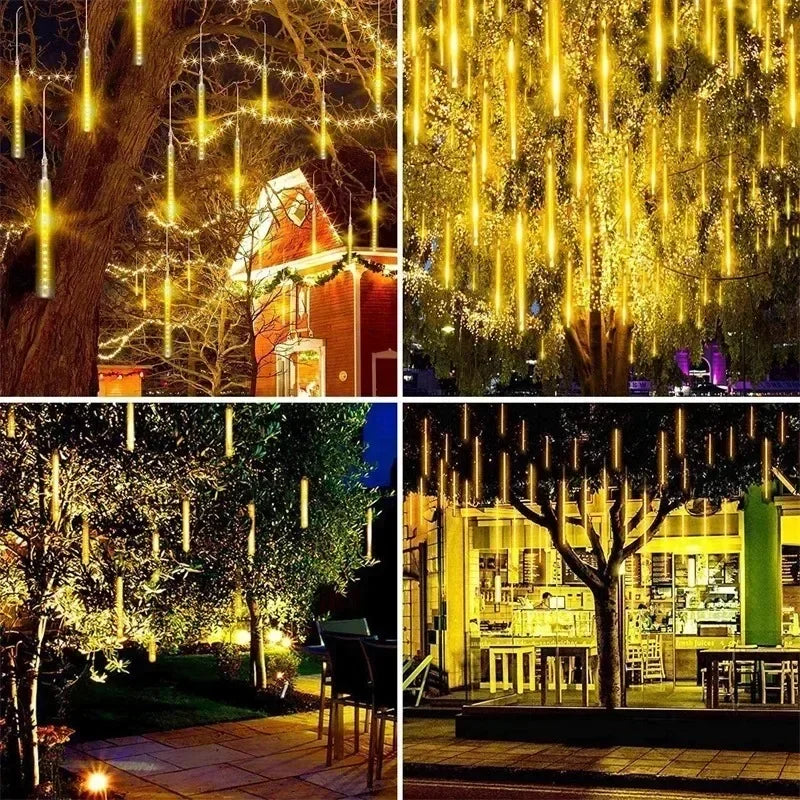Navidad 2025 LED Solar lluvia de meteoros luz de lluvia caída gota de lluvia guirnalda de luces para fiesta Patio decoración navideña