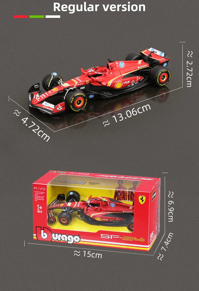 Bburago 1:43 Ferrari SF24 F1 Modelo de coche 2024 Temporada 16 #   Leclerc 55 #   Regalo de juguete de carreras de fórmula fundido a presión de vehículo de lujo de aleación Sainz